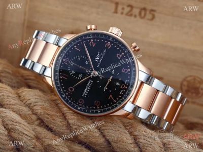 IWC Portuguese Black Face 2-Tone Rose Gold Case Copy Watch